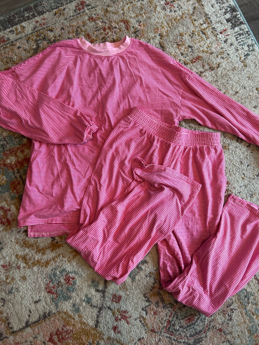 Pink Striped Long Sleeve Lounge Set